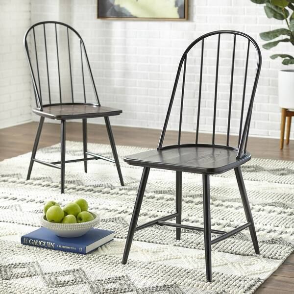 Simple Living Milo Mixed Media Dining Chairs (Set of 2) - Black, Espresso | Bed Bath & Beyond