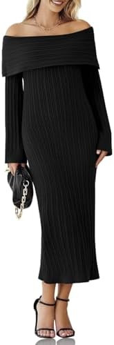Saodimallsu Womens Off Shoulder Maxi Sweater Dress Long Sleeve Bodycon Sexy Elegant Club Party Kn... | Amazon (US)