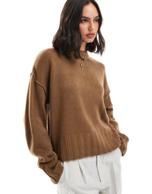 ASOS DESIGN clean crew neck sweater in brown | ASOS (Global)