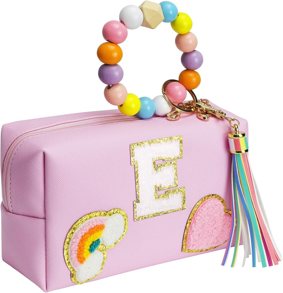 Initial Preppy Makeup Bag Girls, Personalized Portable Monogram Travel Cosmetic Bag with Keychain... | Amazon (US)