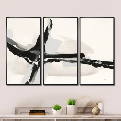 Abstract Neutral I - Modern & Contemporary Framed Canvas Wall Art Set Of 3 | Wayfair North America