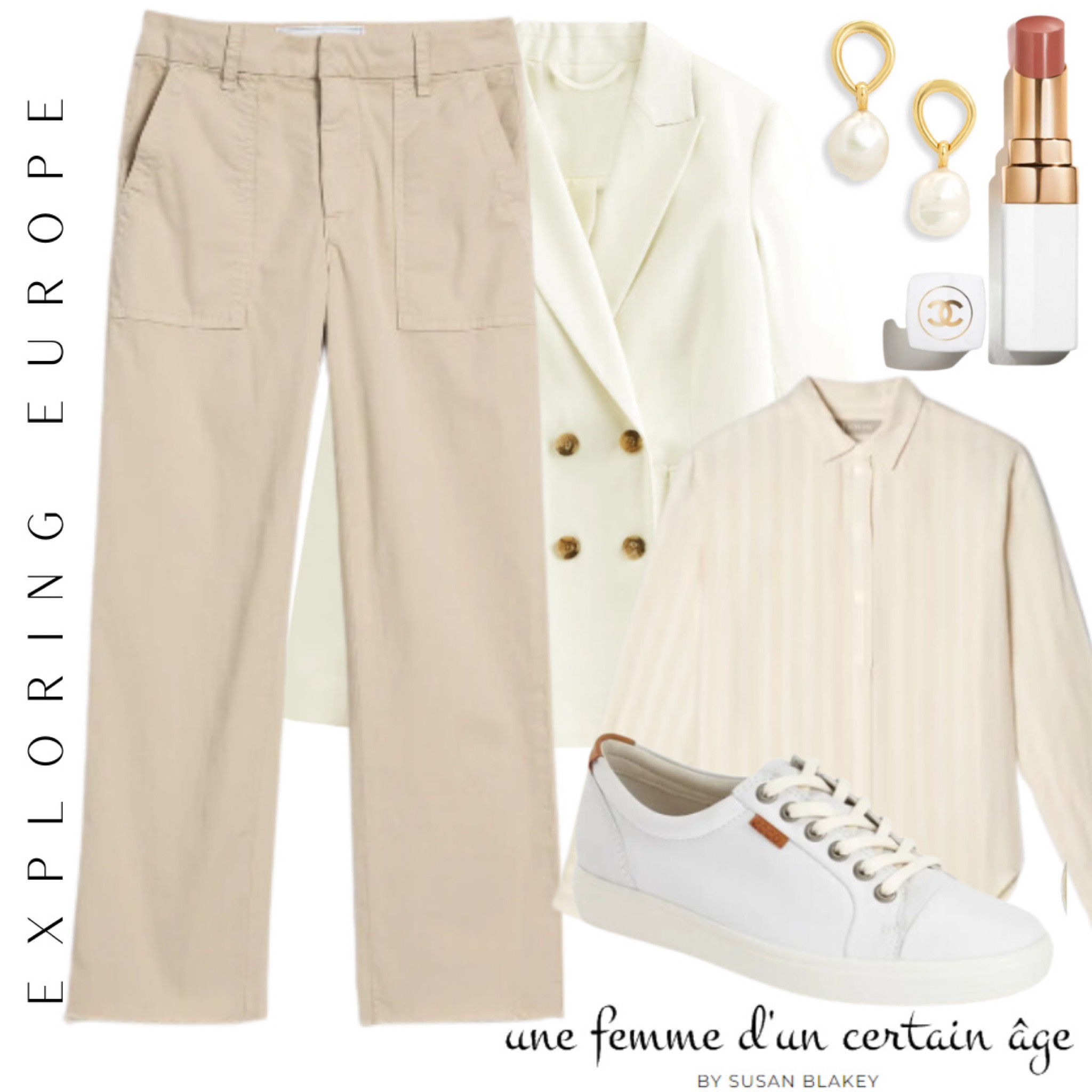 Travel outfit in light neutrals with white sneakers  

#LTKstyletip #LTKtravel #LTKSeasonal