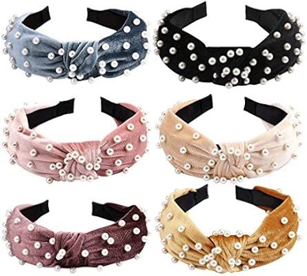 Jaciya Headbands for Women - 6 Pack Pearl Headbands Velvet Headbands for Women Pearl Headbands fo... | Amazon (US)