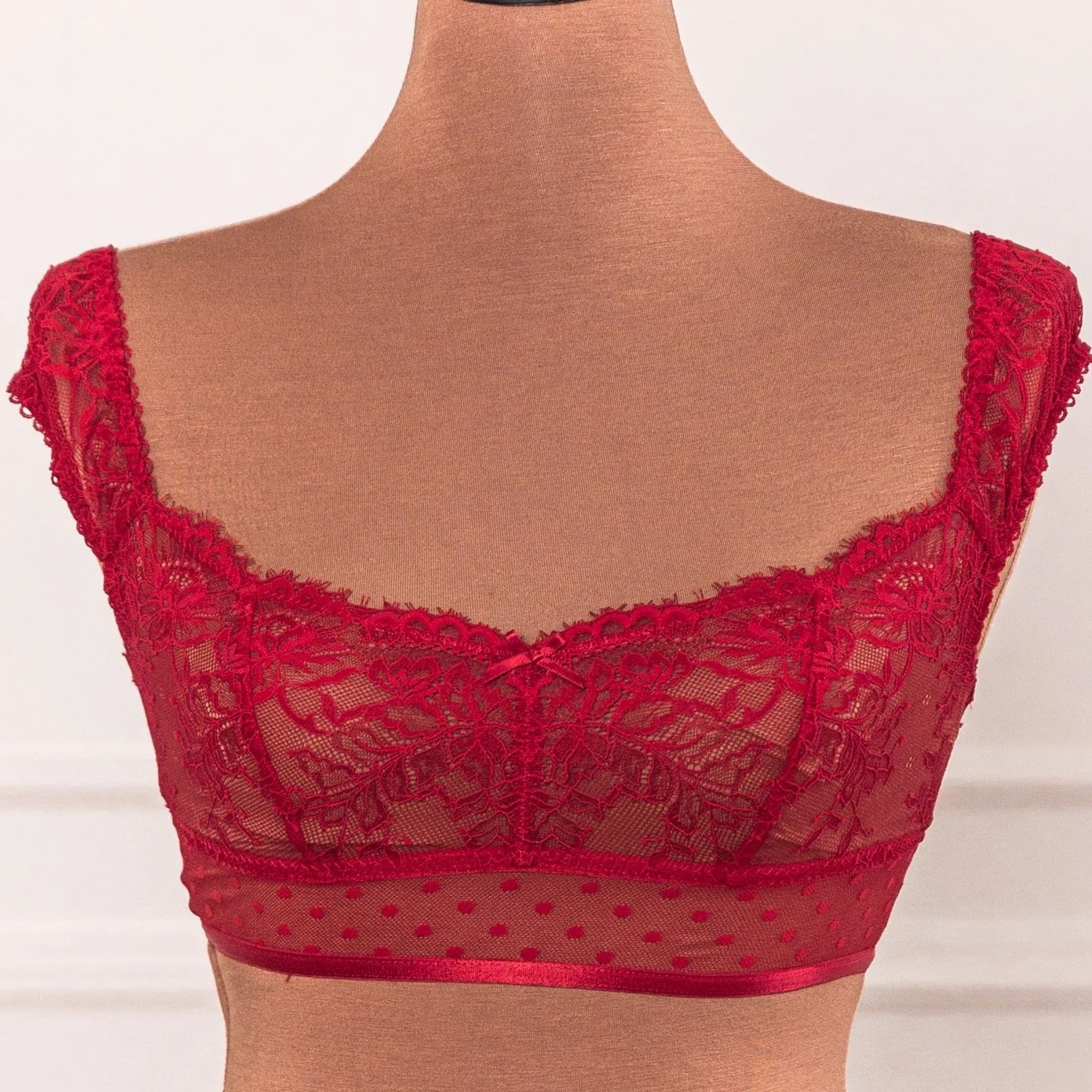 Lacy Off-The-Shoulder Bralette - Red | Mentionables