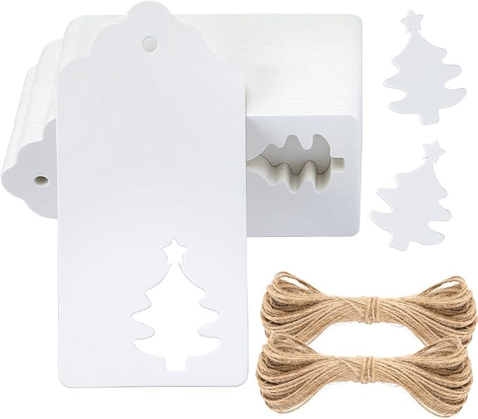 Christmas Gift Tags, 100pcs White Gift Tags with Strings, 300g/m² Thick Kraft Paper Gift Tags, C... | Amazon (US)