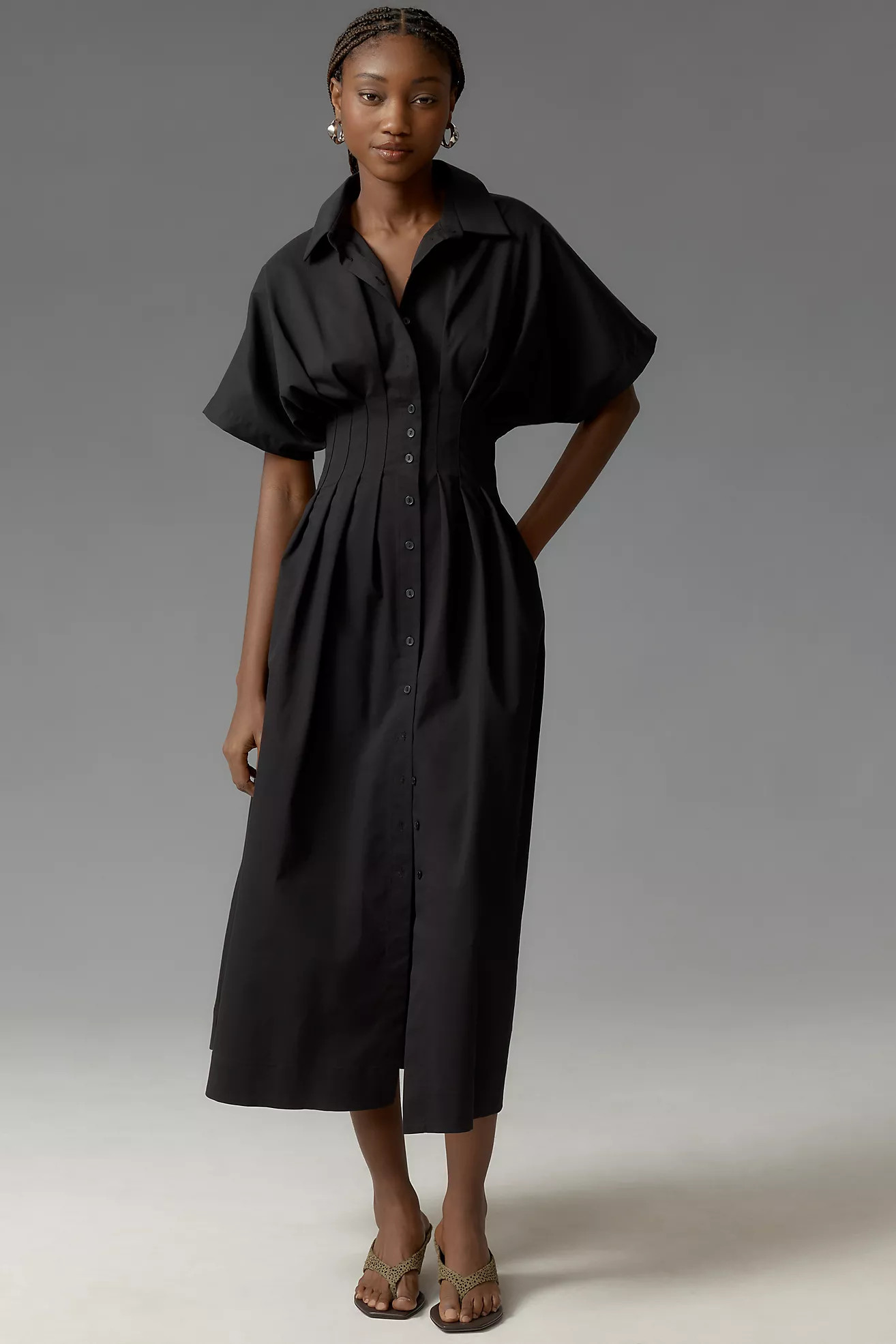 The Tobie Button-Front Pleated Shirt Dress by Exquise | Anthropologie (US)
