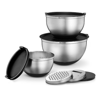 Mixing Bowls with Lids Set - Nesting Bowls with Airtight Lids + Graters - Stainless Steel Non-Slip Mixing Bowl for Baking, (Black, 3-Piece Set) | Target