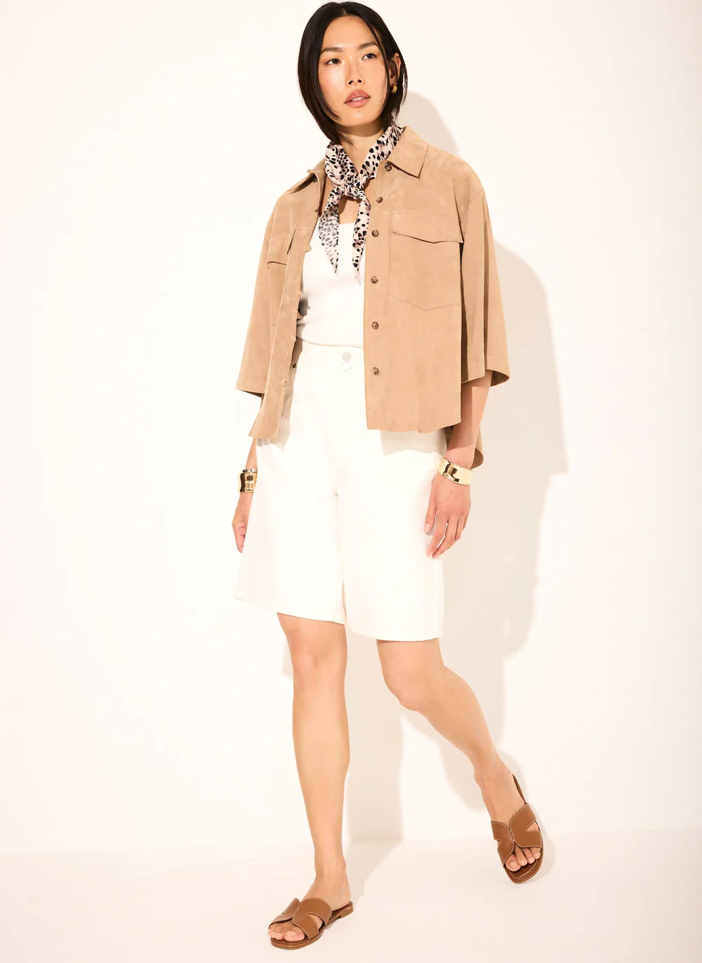 Neutral Suede Oversized Shirt | Mint Velvet