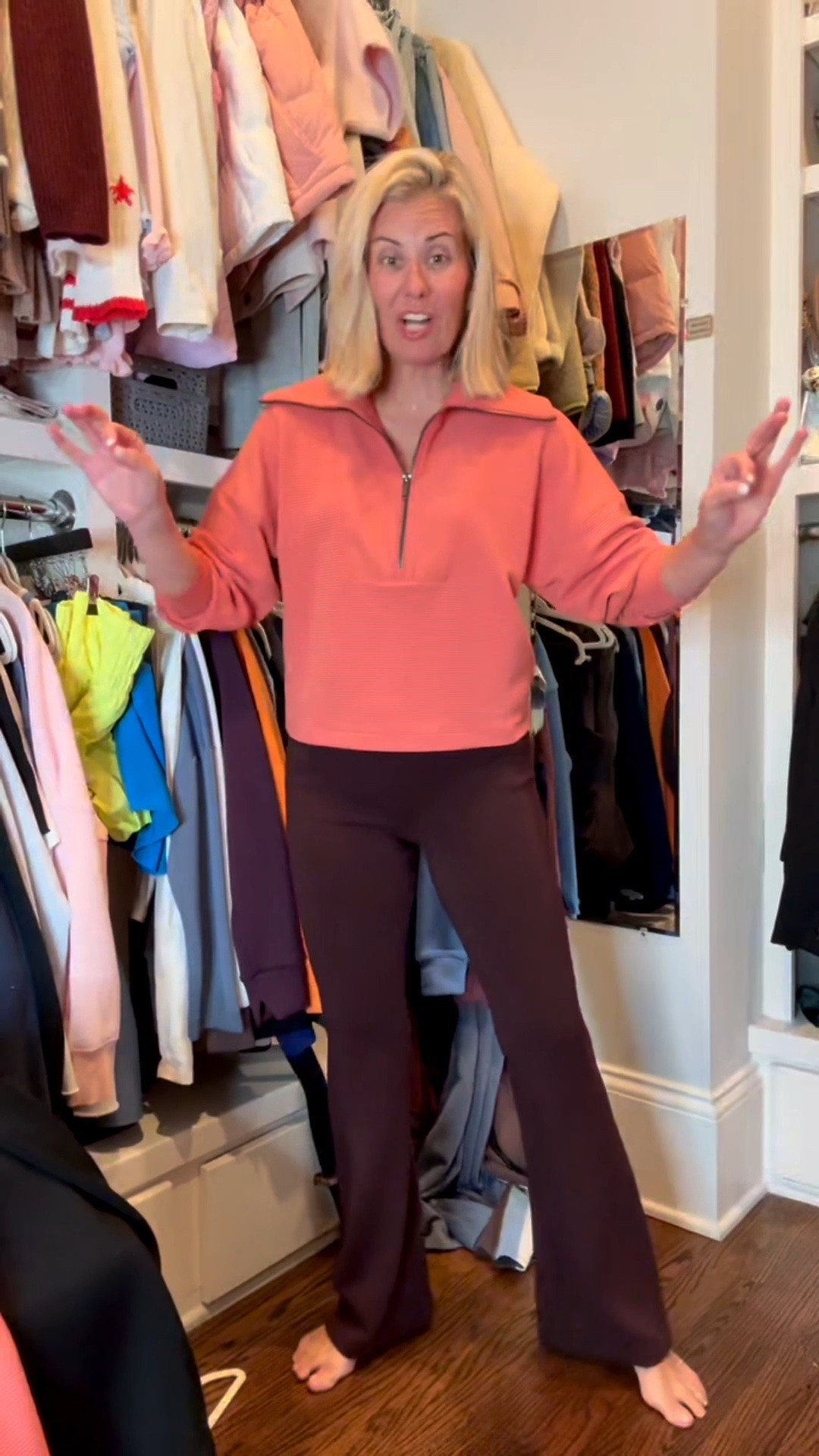 SALE!! New style, same fabulousness! The ribbed air essentials give wonderful texture and a few style differences that are fun to mix in! Im in a small petite pant + xs half zip!

Sizing:
Dresses- s
Tops/jackets- xs
Pants- s petite (I do have non petite in the barrel in attrition to petite)
Jumpsuits- s petite
Booty boost 7/8- small
Flare booty boost- s petite
Fitted tee- small


#LTKSpringSale #LTKSaleAlert #LTKPetite