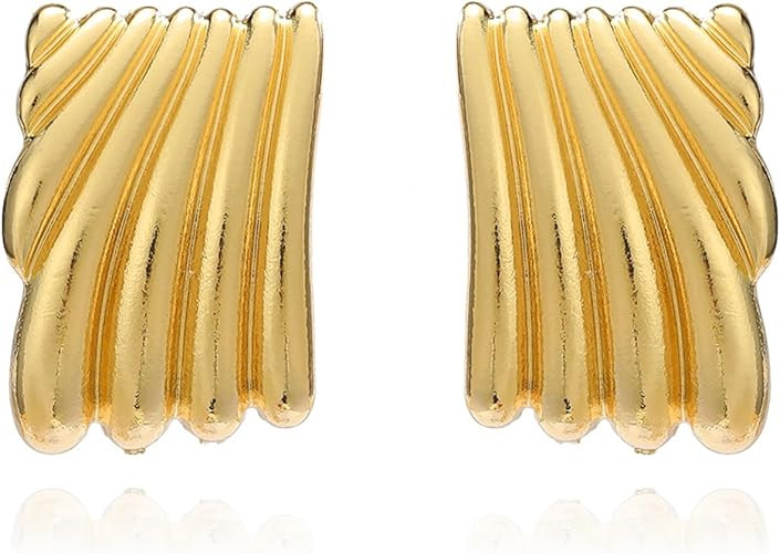 Minimalist Alloy Chunky Striped Rectangle Geometric Square Statement Stud Earrings for Women Jewe... | Amazon (US)