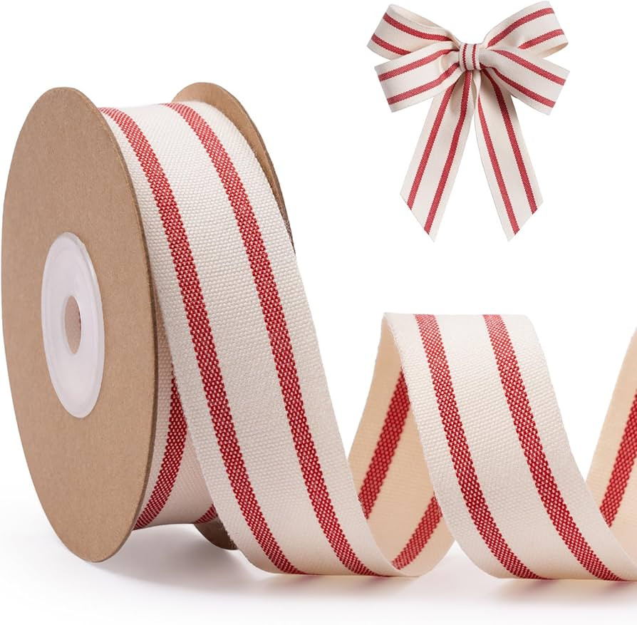 Cute Stripe Ribbon for Gift Cake Present Wrapping Craft DIY, Fun Ribbon with Red Stripes, 1 Inch ... | Amazon (US)