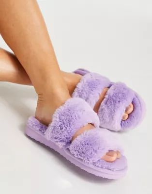 Hunkemoller POP eco fluffy slippers in lilac | ASOS (Global)