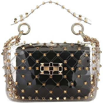 Fashion 2 in 1 Clear Tote Bag Rivet Transparent Design Handbag Metal Chain Clutch Purse Shoulder ... | Amazon (US)