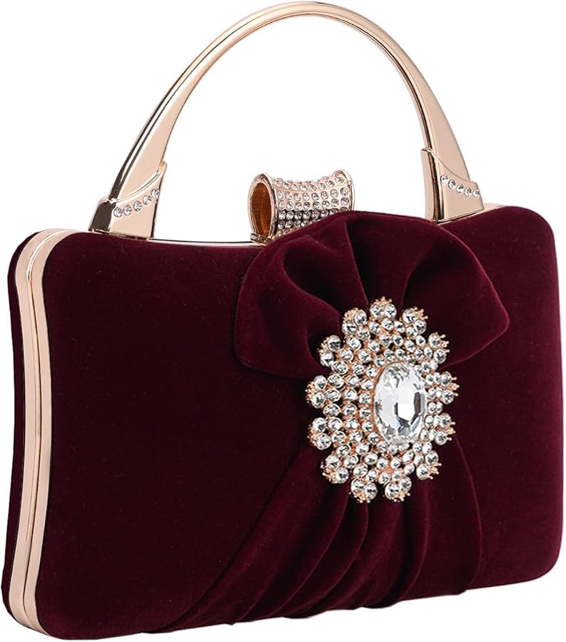 Velvet Evening Bags For Women With Flower Closure Rhinestone Crystal Embellished Clutch Purse For... | Amazon (US)