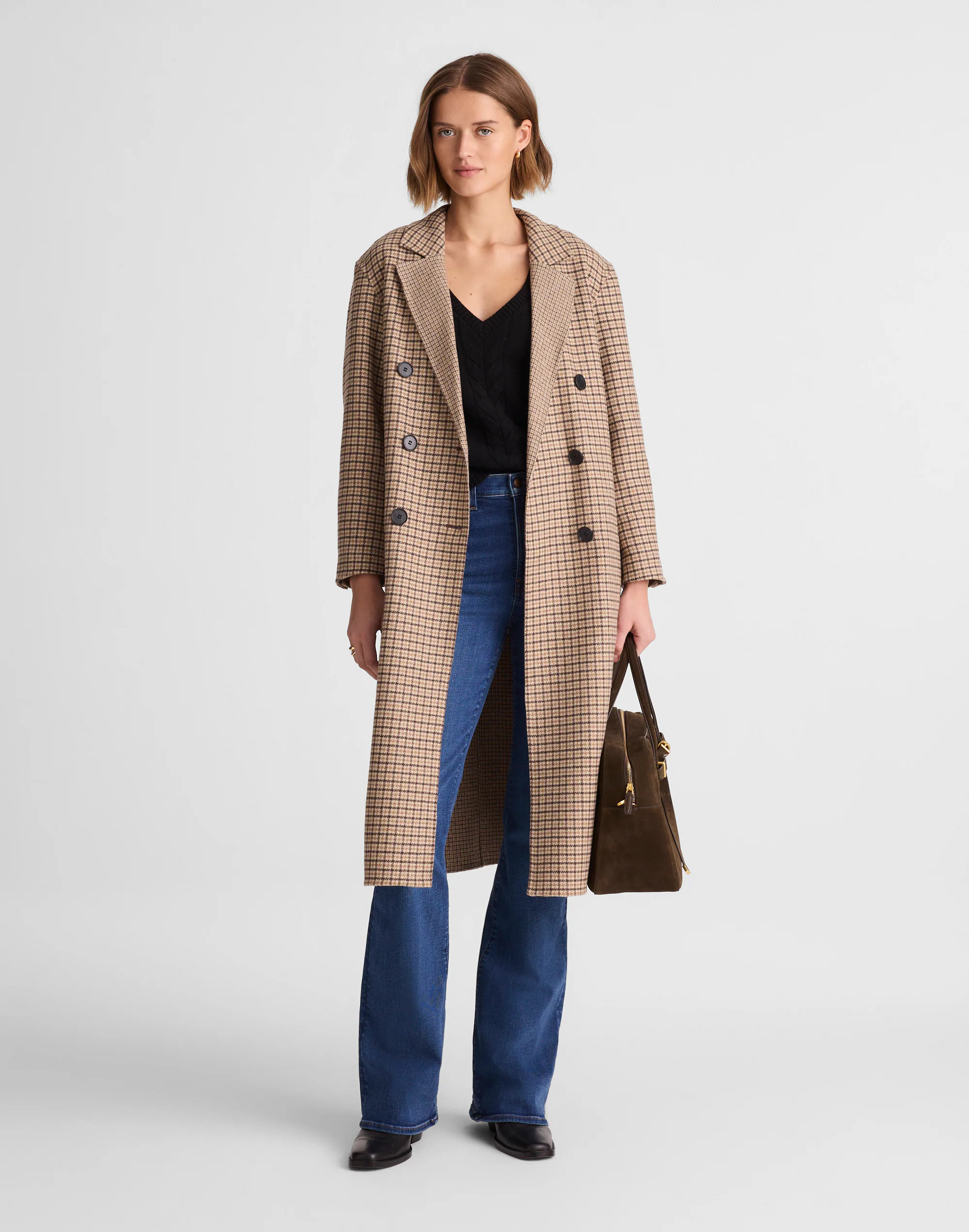 Double-Faced Brushed Long Coat in Houndstooth | Madewell