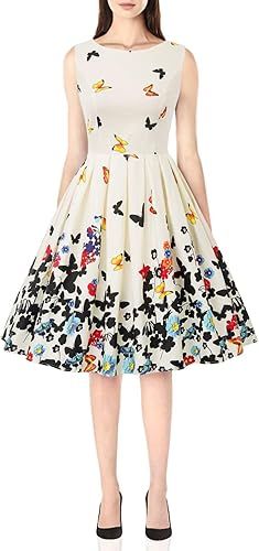 GRACE KARIN Boatneck Sleeveless Vintage Tea Dress with Belt | Amazon (US)