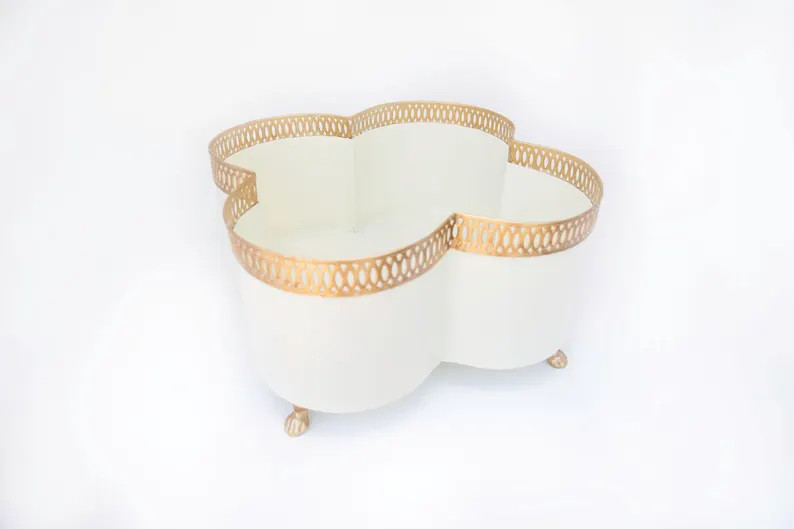 Hand-painted Tole Quatrefoil Planter: Elegant Gold Banded Metal Centerpiece - Etsy | Etsy (US)