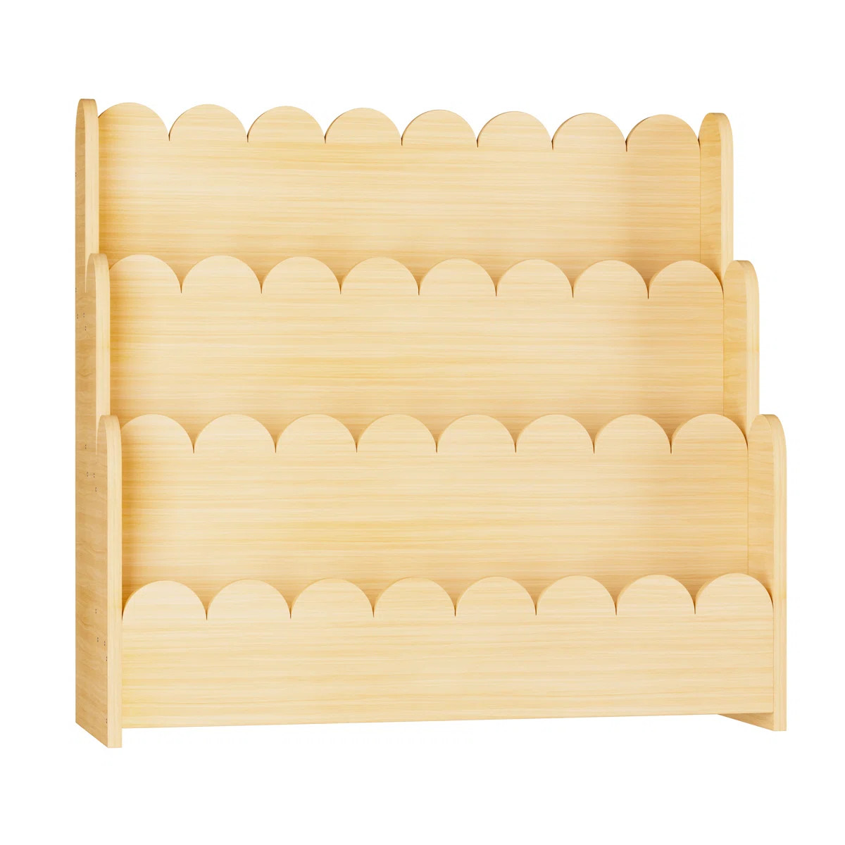 3-Tier Scalloped Bookshelf, Montessori Toddler Bookcase, Wooden Kids Book Shelf Organizer for Nur... | Wayfair North America