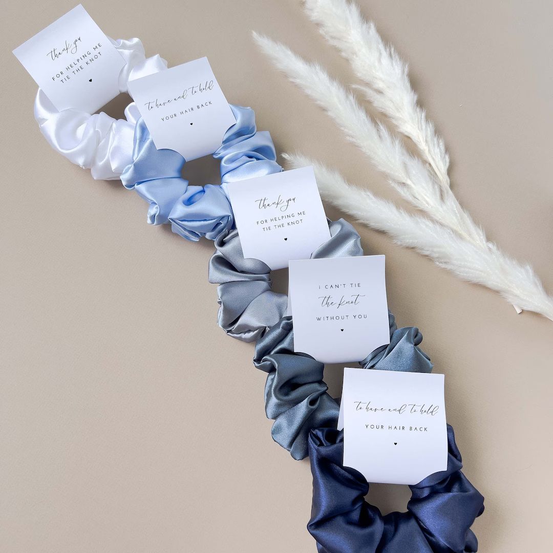 Bridesmaid Hair Scrunchies Sky Blue Bridesmaid Gift Pale Blue Bridesmaid Proposal Gift Box Tag Sc... | Etsy (US)