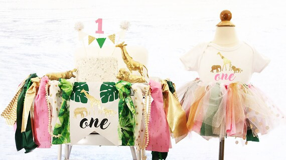 NEW! Jungle Safari PINK EDITION High Chair Banner & Outfit  Birthday Decor Safari Highchair Banne... | Etsy (US)