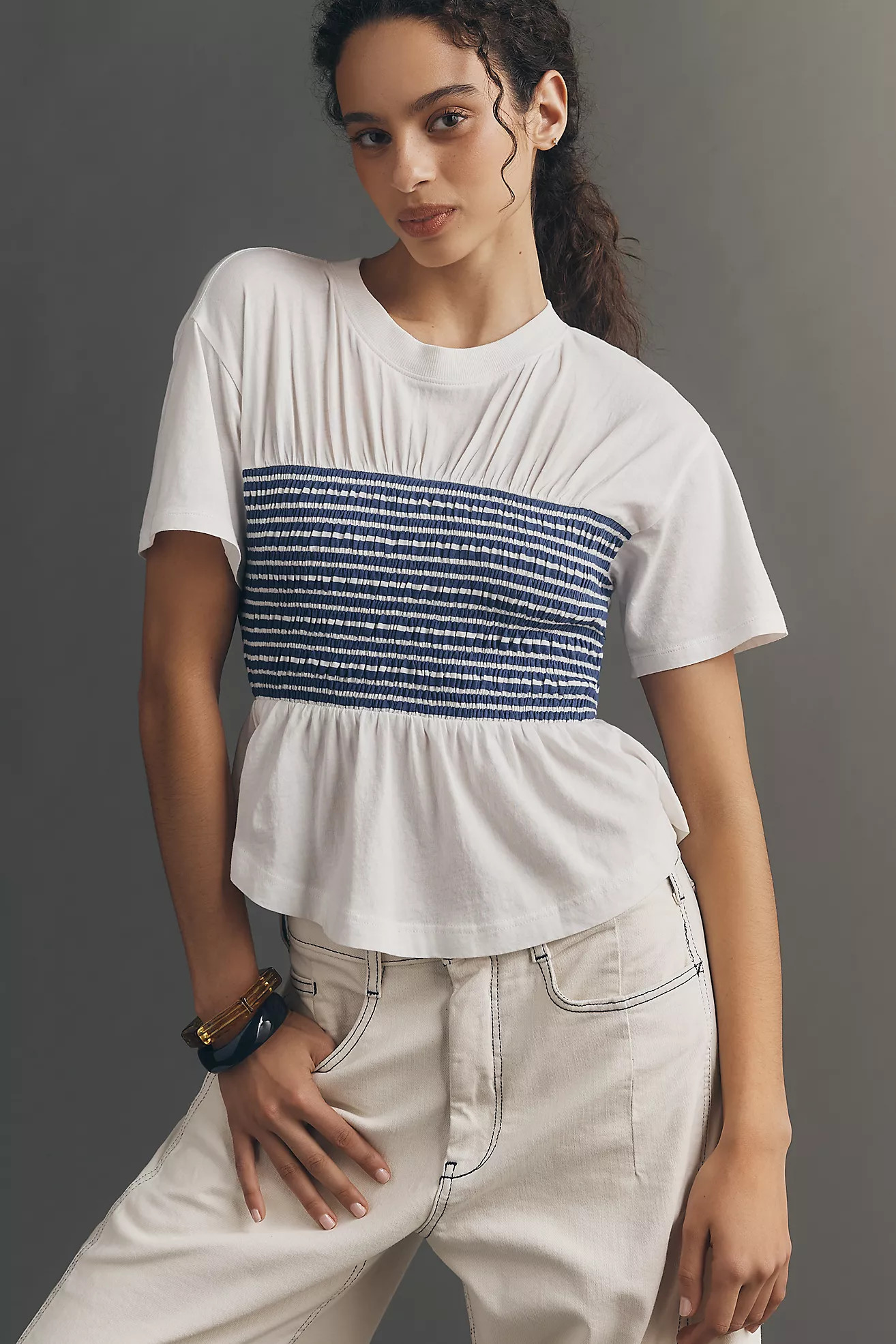 Maeve Cotton Smocked Tee | Anthropologie (US)