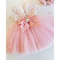 Pink Dress Baby Girl 1st Birthday Dress, Lace Flower Girl, Dusty Rose Girl Dress, Flower Dress Satin | Etsy (US)