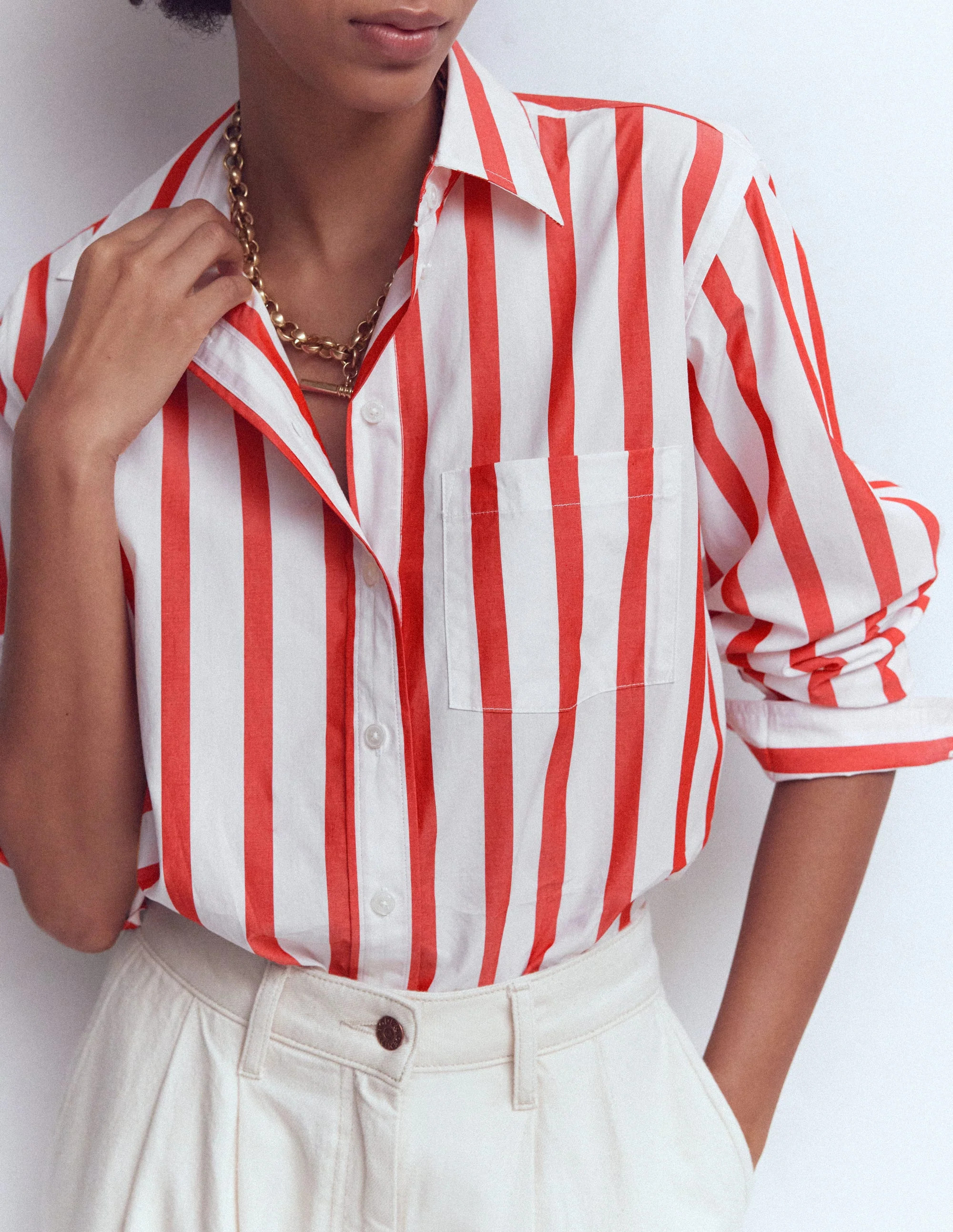 Sadie Relaxed Cotton Shirt-Ivory and Salsa Stripe | Boden (US)