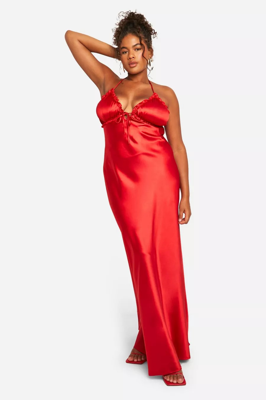 Plus Ruffle Satin Maxi Slip Dress | Boohoo.com (UK & IE)