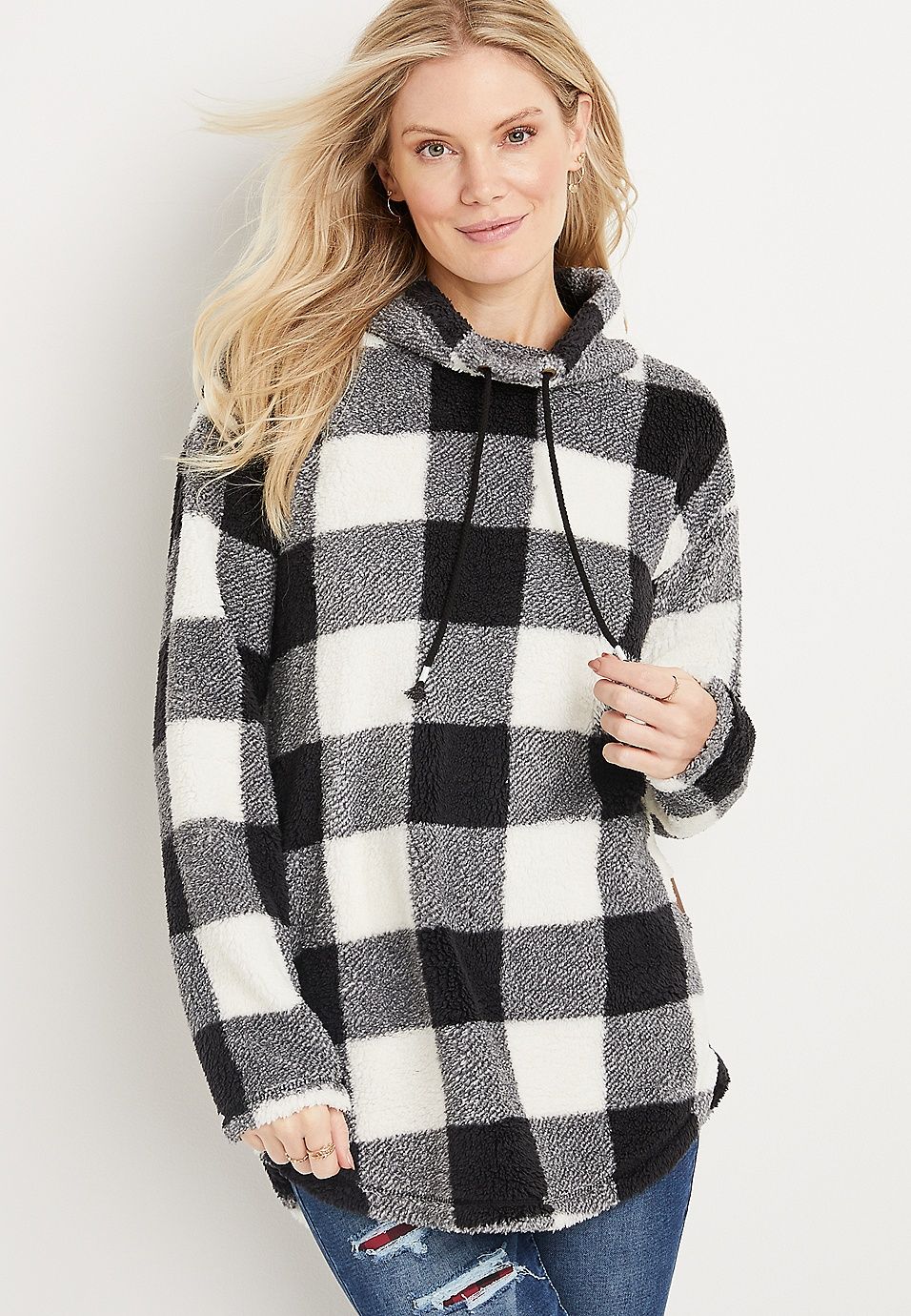 Lodge Black Plaid Sherpa Sweatshirt | Maurices