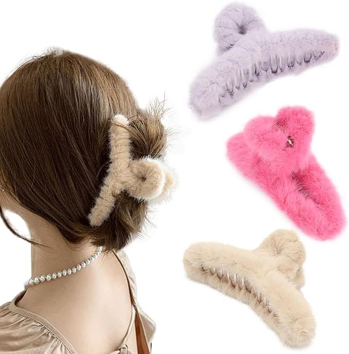 BEGOOD Fluffy Hair Claw Clips for Women Fur Hair Claws Big Winter Barrettes Non Slip Jaw Hair Cli... | Amazon (CA)