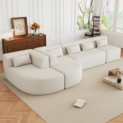 144"W Modular Sectional Sofa, Oversized Upholstered Cloud Couch with 2 Chaise Lounge & 5 Pillows, Beige - ModernLuxe | Target