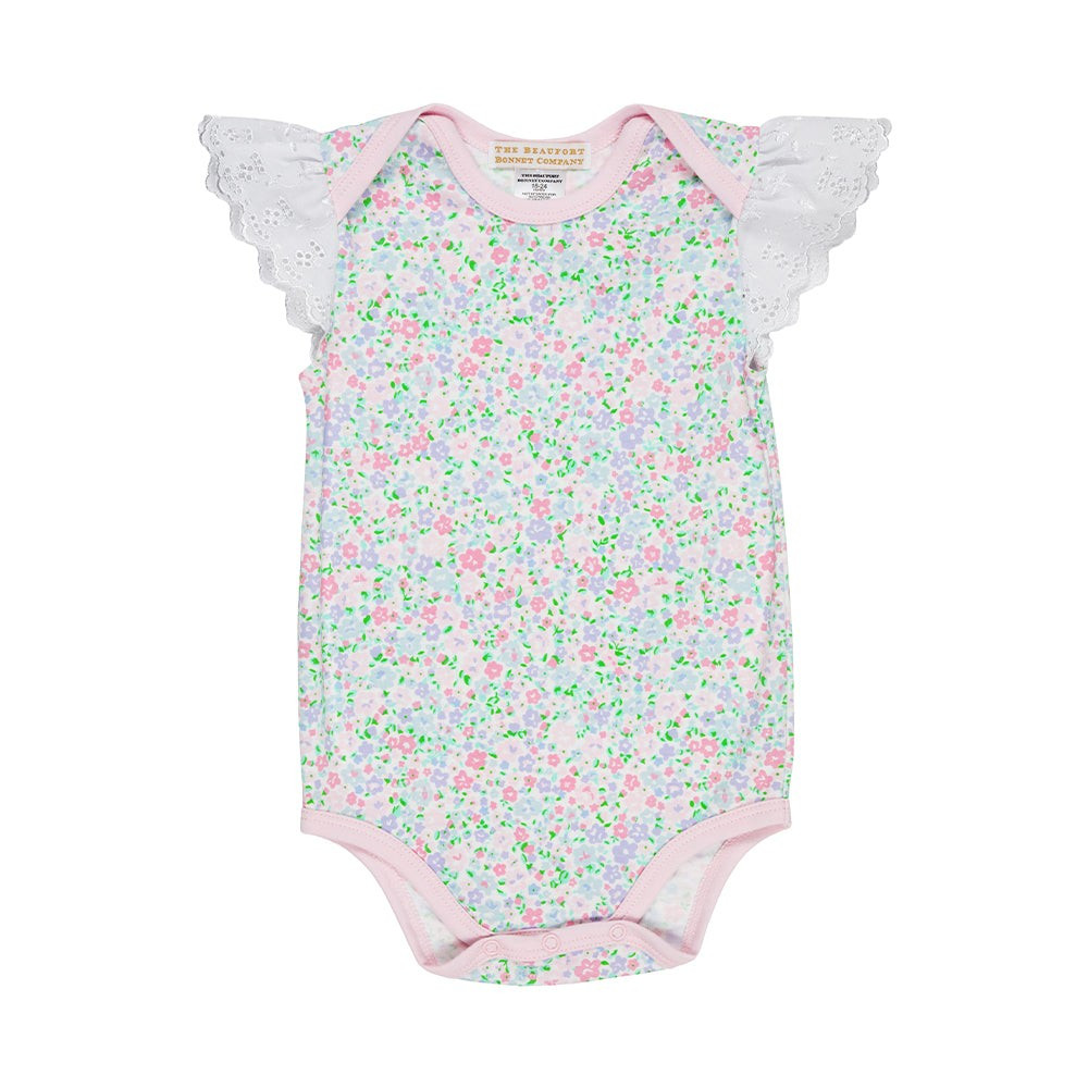 Wendy Onesie - Mountain Brook Mini Floral with Palm Beach Pink & Worth Avenue White Eyelet | The Beaufort Bonnet Company