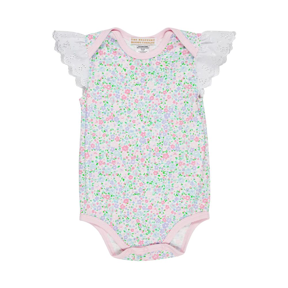 Wendy Onesie - Mountain Brook Mini Floral with Palm Beach Pink & Worth Avenue White Eyelet | The Beaufort Bonnet Company