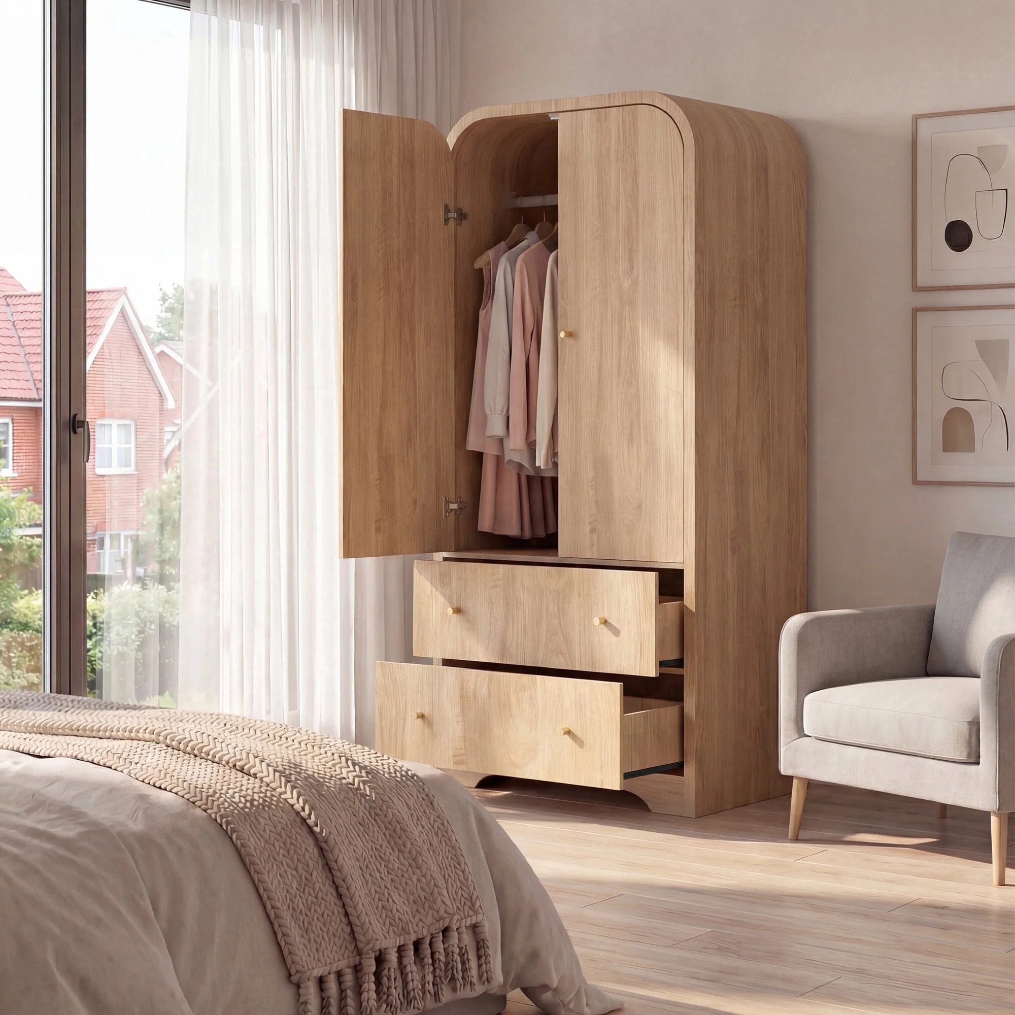 YDN Modern Arched Wardrobe Closet - 70" Wardrobe Closet Armoire with 2 Doors & Hanging Rod, Woode... | Walmart (US)