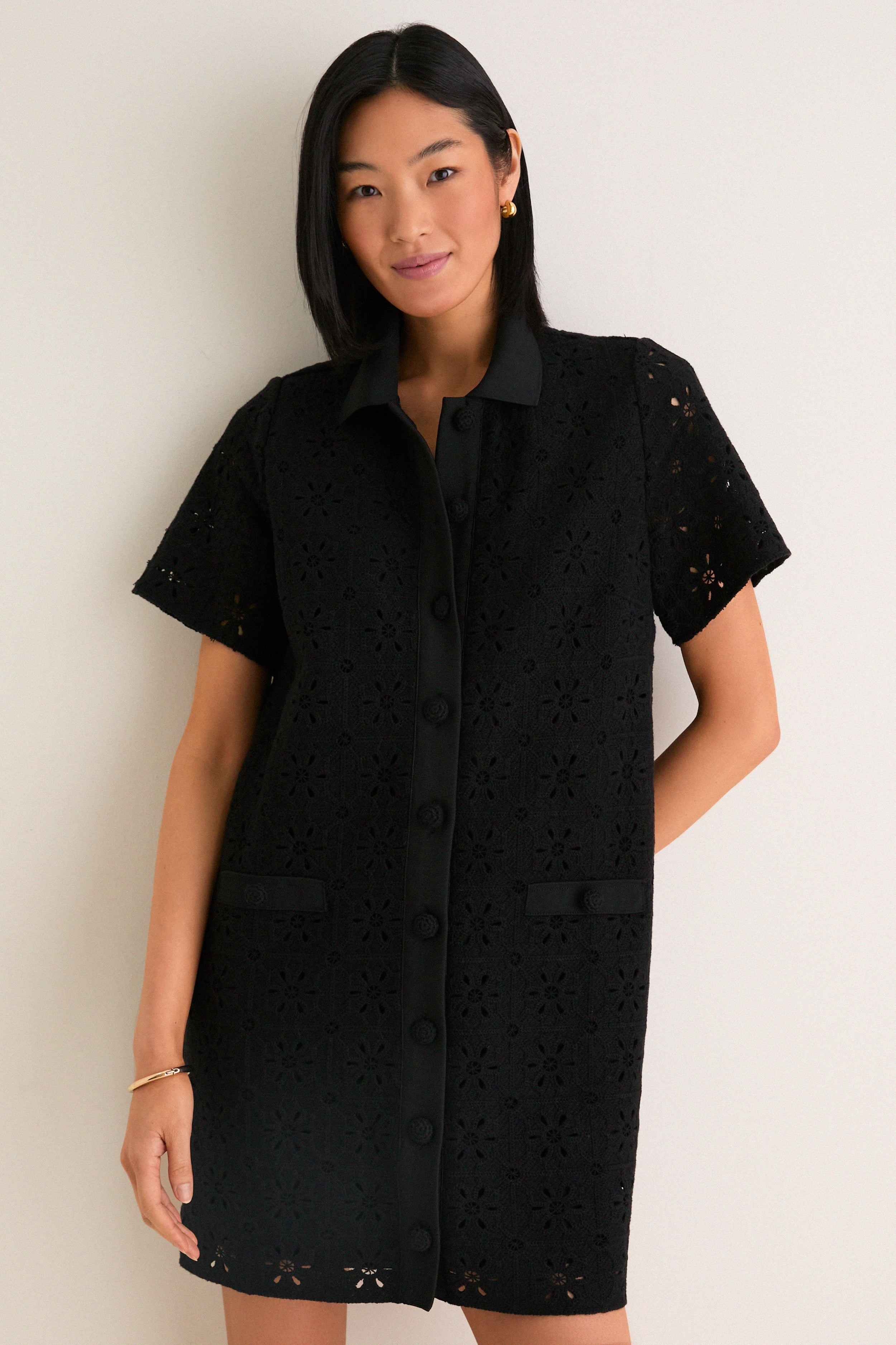 Noir Eyelet Tile Jeanine Shift Dress | Tuckernuck (US)