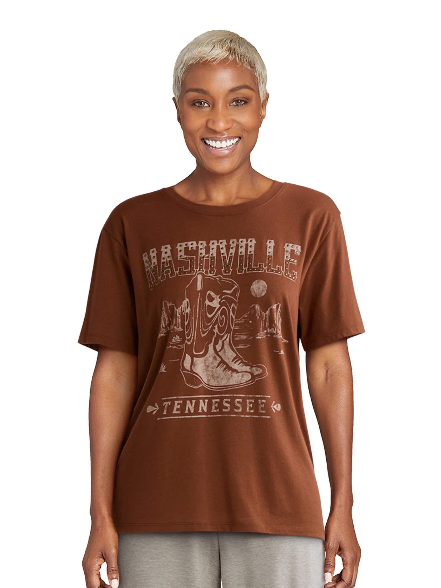 Time and Tru Women’s Nashville Graphic Tee with Short Sleeves, Sizes S-XXXL | Walmart (US)