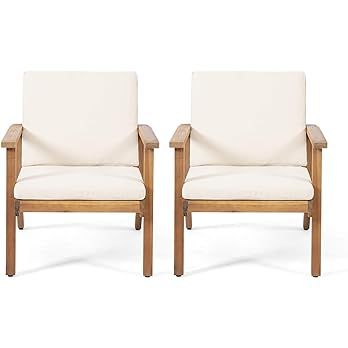 Christopher Knight Home Carlos Outdoor Acacia Wood Club Chairs with Cushions (Set of 2), Brown Pa... | Amazon (US)