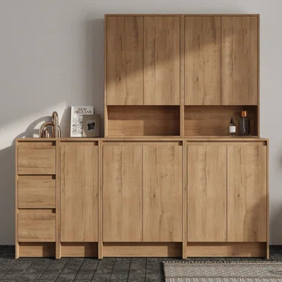 72" Wood Storage Accent Cabinet Set With Doors And Drawers, Modern Storage Cabinet With Two 24'' Wall Cabinet Storages For Living Room, Bedroom, Hallw | Wayfair North America
