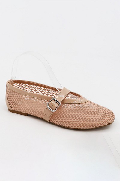 Mesh Mary Janes Ballet Flats Shoes-Nude Beige | Fashion Junkee