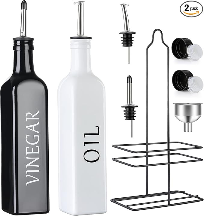 [2 PACK] 17oz Oil Dispensers, Vakoo [Farmhouse Style] [Leak Proof] Superior Glass Olive Oil and V... | Amazon (US)