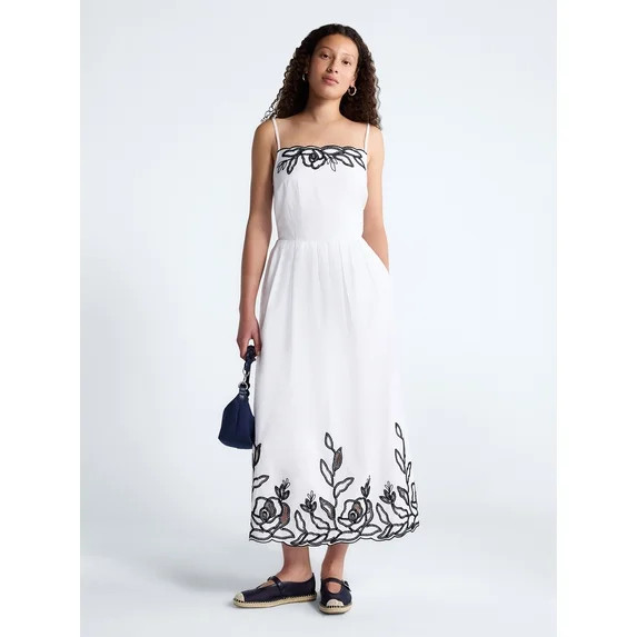 Free Assembly Women's and Women's Plus Embroidered Cotton Midi Dress, Sizes XS-4X | Walmart (US)