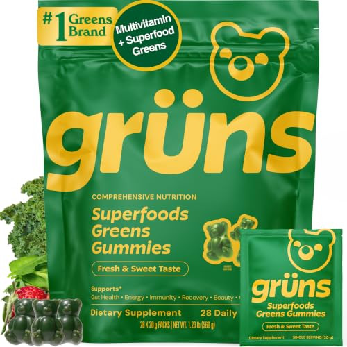 Gruns Adult Greens Gummies & Daily Multivitamin, Prebiotic Fiber, 28 ct | Amazon (US)