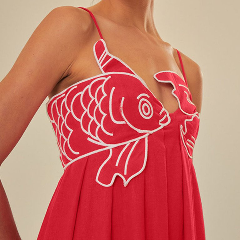 2024 Fashionable Chinese Red Fish Shaped Bra With Strap Dress For Women Sexy Sleeveless Open Back... | Walmart (US)