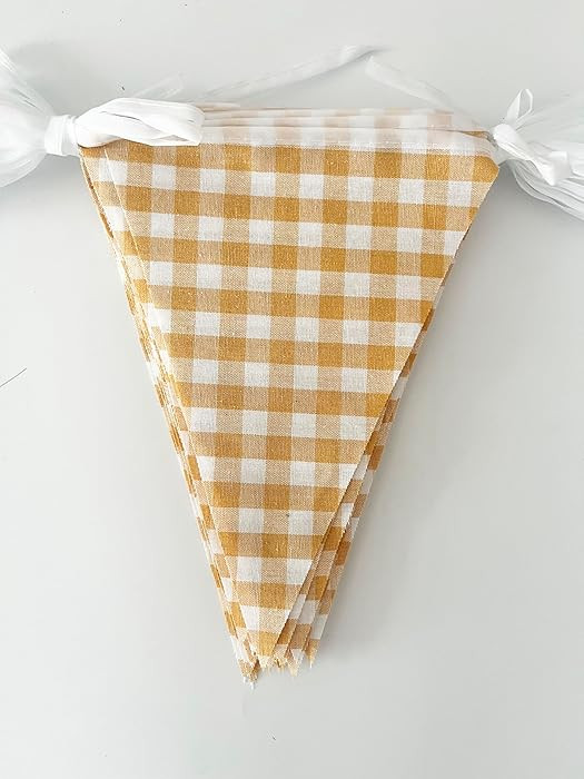 16 Meters 52ft Yellow White Cotton Checkered Banner Double Sided Fabric Gingham Pennant Bunting T... | Amazon (US)