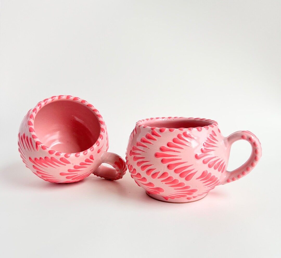 Mug Pink Talavera Pottery by Dulce Nostalgia, Mug Pink Flower Tea Home, Cafe Decor Desk Tableware... | Etsy (US)