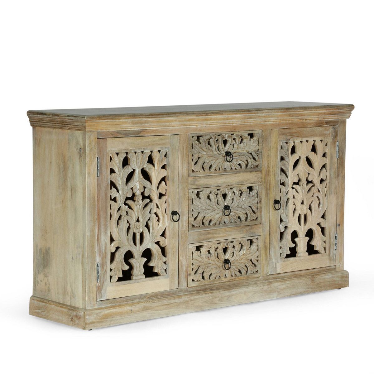 Horeb Boho Handcrafted Mango Wood 3 Drawer Sideboard Antique White - Christopher Knight Home | Target