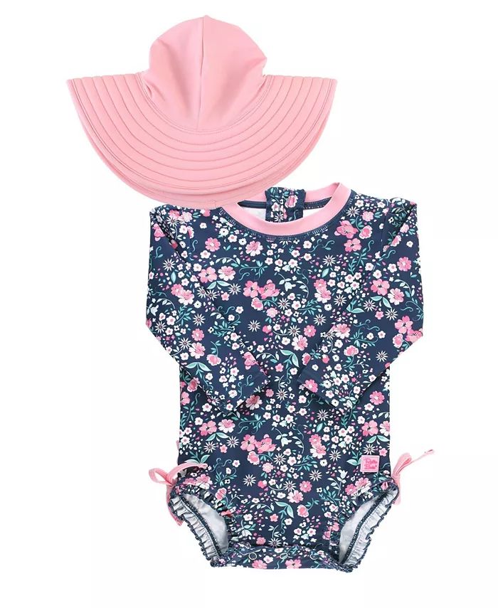 Baby Girls Ruffled Rash Guard Swimsuit with Hat UPF 50, 2 Piece Set | Macy's