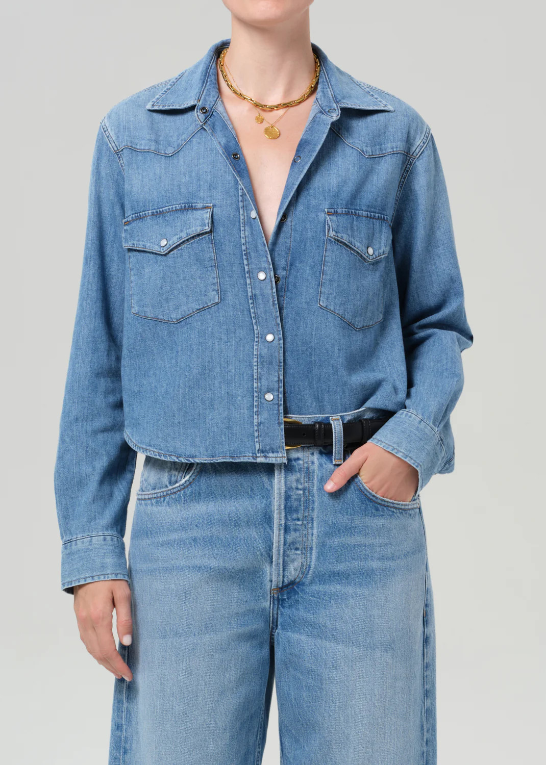 Cropped Western Shirt in Carolina Blue | Citizens of Humanity