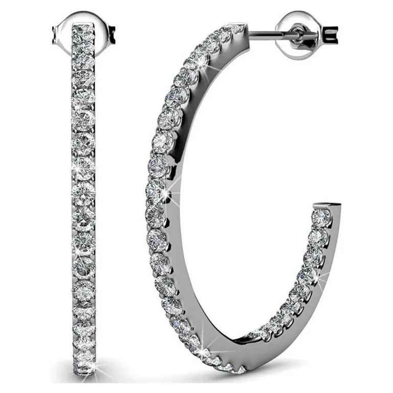 Cate & Chloe Rosalyn 18k White Gold Plated Silver Hoop Earrings | Women's Crystal Earrings | Jewe... | Walmart (US)