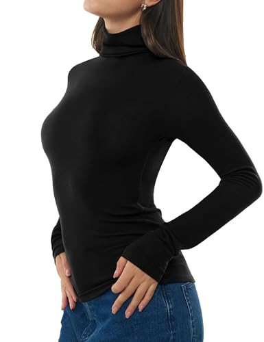 C202 Black Long Sleeve Shirt for Women Turtleneck Wool Going Out Tops Basic Tee Fall Fashion, Jet Black Medium | Amazon (US)